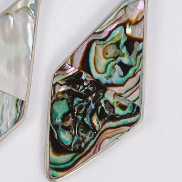 VTG Alpaca Mexico Abalone Mother Of Pearl Dangle Earrings 1960s-70s Mid Century - Picture 4 of 10